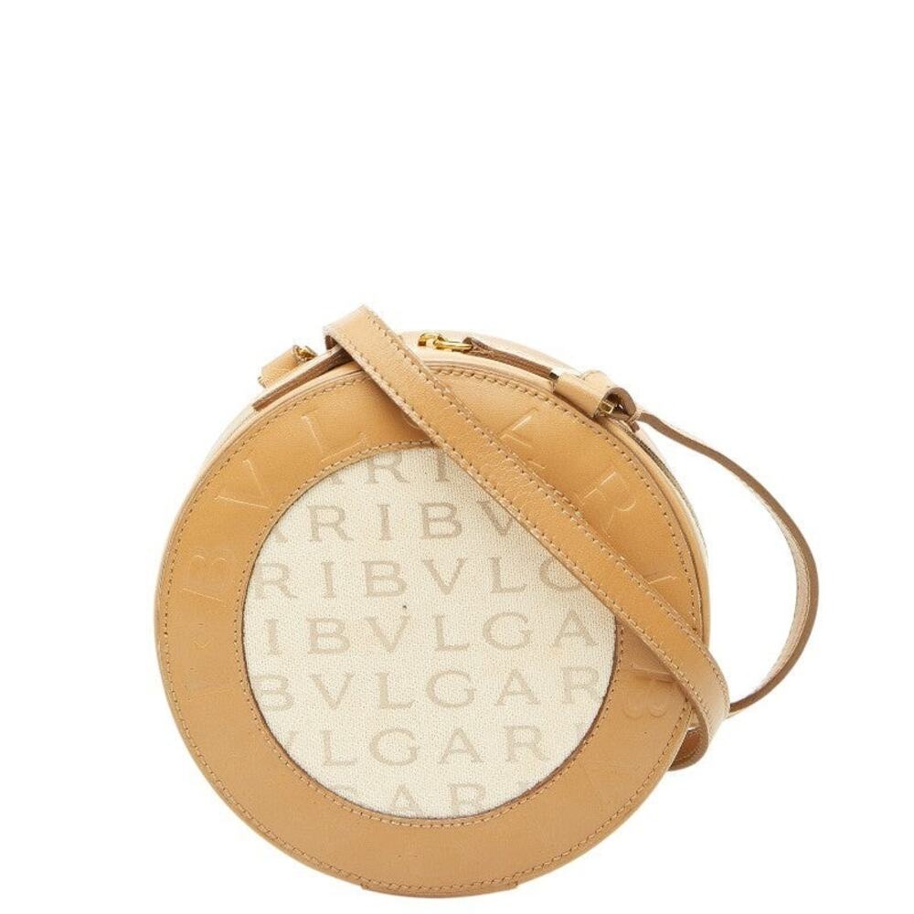 Bvlgari Canvas Leather Logomania Shoulder Bag Beige